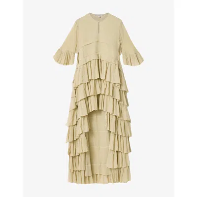Allsaints Womens Haze Green Cavarly Frill-trim Cotton Maxi Dress