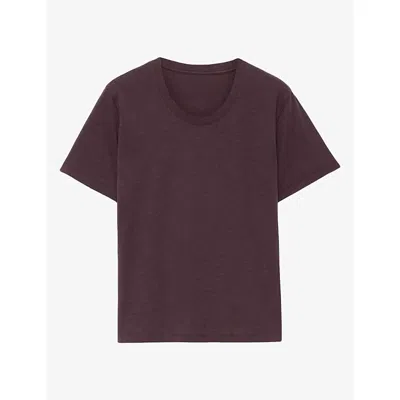 Allsaints Womens Hela Short-sleeve Cotton T-shirt Aubergine Red Xs In Purple