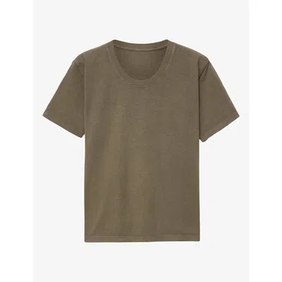 Allsaints Womens Hela Short-sleeve Cotton T-shirt Washed Khaki In Pattern