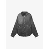 Allsaints Womens Illusion Black Hettie Denim-print Lyocell Overshirt In Gray