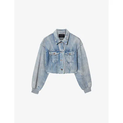 Allsaints Womens Illusion Indig Anders Denim-effect Cotton Shacket In Blue