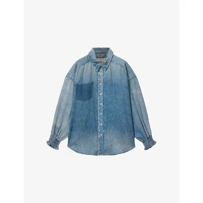Allsaints Womens Illusion Indig Charli Faded Denim Shirt Xs In Blue