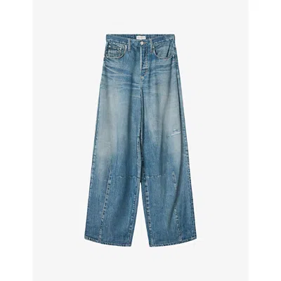 Allsaints Womens Illusion Indig Jett Barrel-leg Denim Jeans In Blue