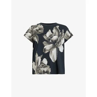 Allsaints Anna Floral Print Crew Neck Short Sleeve T-shirt In Black