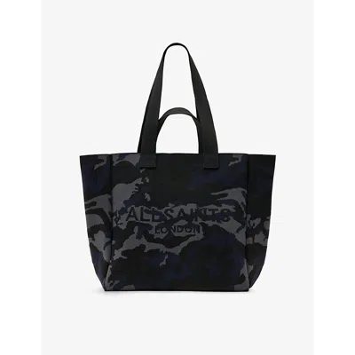 Allsaints Womens Camo Blue Izzy Camo Knitted Tote Bag