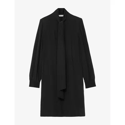 Allsaints Womens Jamie Tie-neck Silk Mini Dress Washed Black