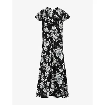 Allsaints Womens Jardina Mono B Lolita Floral-print Mesh Midi Dress