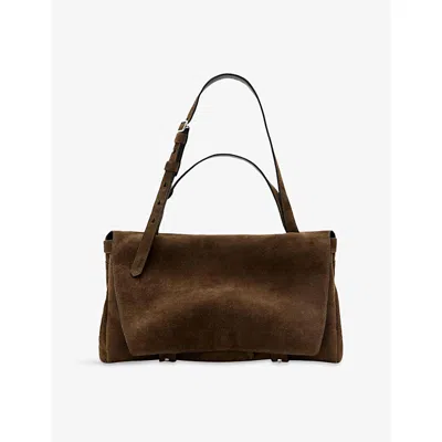 Allsaints Womens Joan Suede Satchel Bag Dark Khaki Gr In Dark Khaki Gre