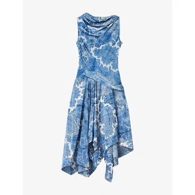 Allsaints Womens Joanne Blue Prue Floral-print Stretch-woven Maxi Dress