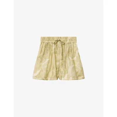 Allsaints Womens Joanne Gold Gr Isla Graphic-print Woven Shorts In Multi