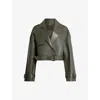 Allsaints Ophelia Cropped Bonded Leather Jacket In Khaki Green
