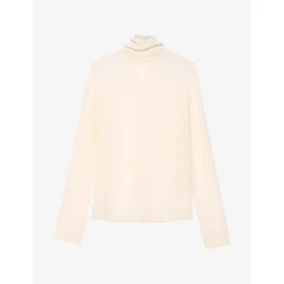 Allsaints Womens Kumi High-neck Long-sleeve Silk Top Ecru White