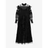 Allsaints Womens Cavarly High-neck Long-sleeve Woven Maxi Dress Lace Black In Black