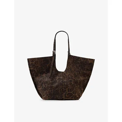 Allsaints Womens Leopard Brown Ara Leppo Suede Tote Bag