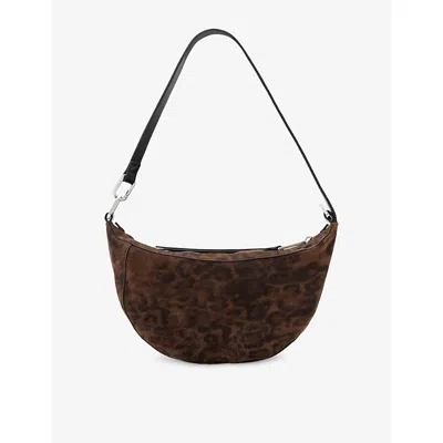 Allsaints Womens Leopard Brown Luna Leppo Suede Shoulder Bag