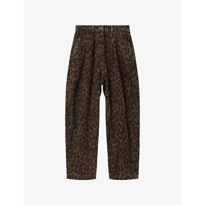 Allsaints Womens  Becca Barrel-leg High-rise Cotton-blend Trousers In Animal Print
