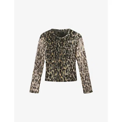Allsaints Womens Leppo Brown Ellie Floral-print Stretch-mesh T-shirt In Animal Print