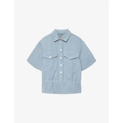 Allsaints Womens Light Blue Tove Short-sleeved Lyocell And Linen Shirt