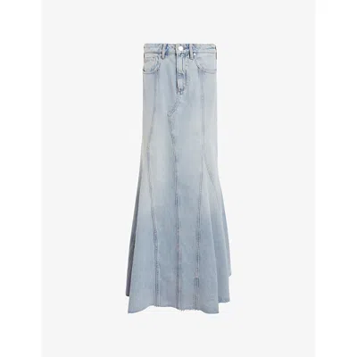 ALLSAINTS WOMENS LIGHT INDIGO ALMA PANELLED DENIM MAXI SKIRT