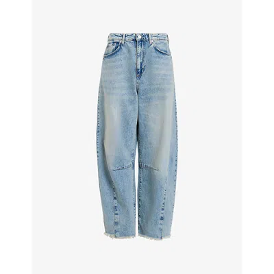 Allsaints Womens Jett Barrel-leg Denim Jeans Light Indigo