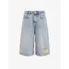 Allsaints Womens Louie Wide-leg Distressed Long Denim Shorts Light Indigo In Light Indigo