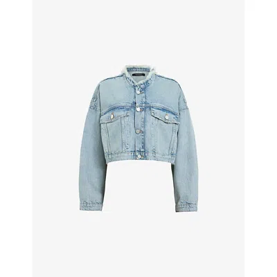Allsaints Womens  Sonny Frayed-hem Cropped Denim Jacket