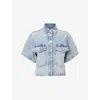 Allsaints Tove Embellished Short Sleeve Oversize Denim Button-up Shirt In Light Indigo