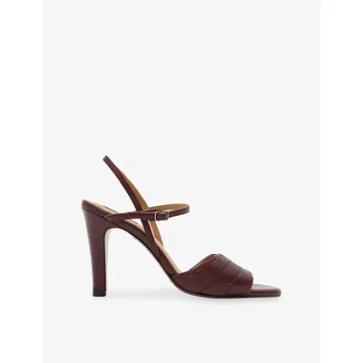 Allsaints Womens Lila Heeled Leather Sandals Burgundy Red Eur 40 / 7 Uk In Brown