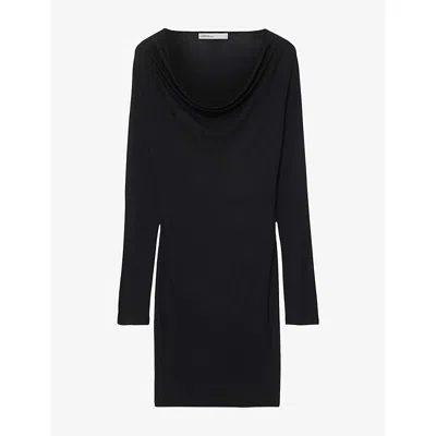 Allsaints Womens Lilla Cowl-neck Stretch-jersey Bodycon Mini Dress Black