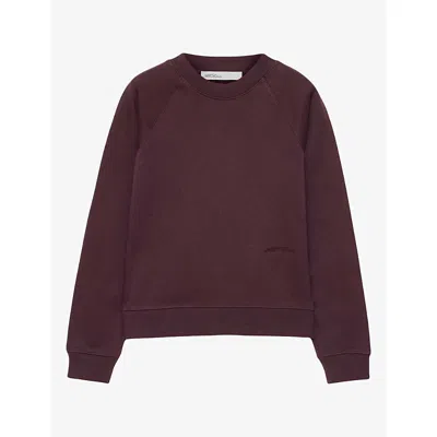 Allsaints Womens Lily Crewneck Logo-embroidered Cotton Sweatshirt Aubergine Red