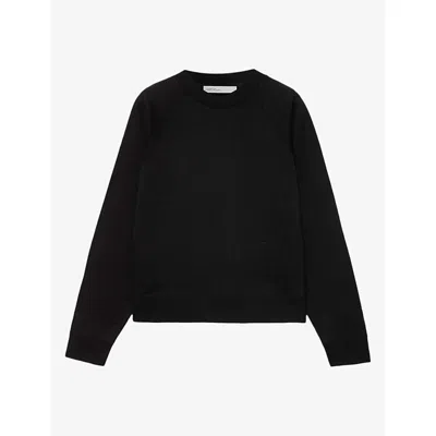 Allsaints Womens Lily Crewneck Logo-embroidered Cotton Sweatshirt Jet Black