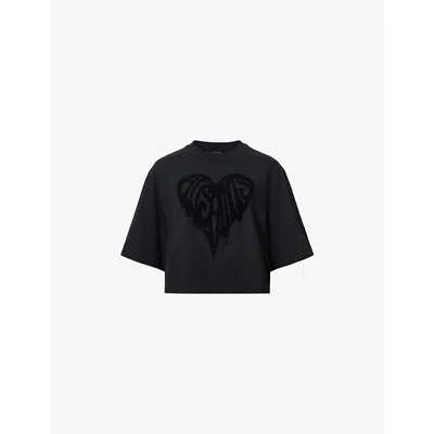 Allsaints Womens Black Lottie Logo-embroidered Short-sleeve Cotton T-shirt