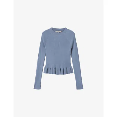 Allsaints Womens Jas Peplum-hem Knitted Jumper Luna Blue Xs