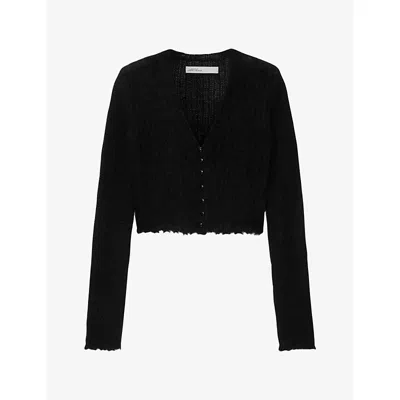 Allsaints Womens Mable V-neck Cropped Alpaca-blend Cardigan Black