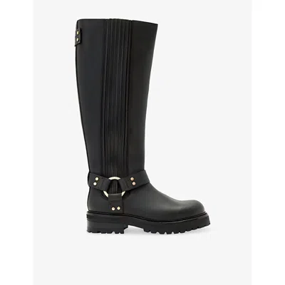 Allsaints Womens Black Maddie Leather Knee-high Boots Eur 40 / 7 Uk