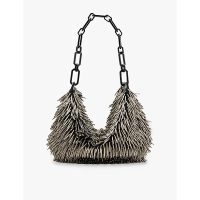 Allsaints Womens  Madea Chain Bead-embellished Cotton Cross-body Bag In Silver/silver