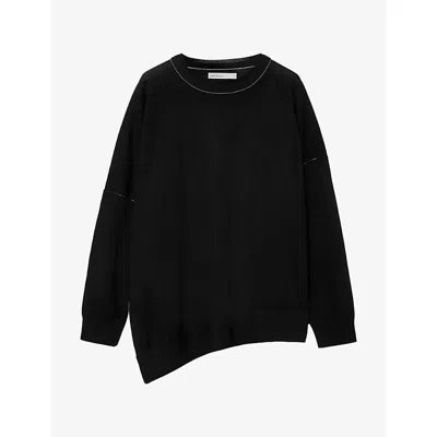 Allsaints Womens Martel Asymmetric-hem Wool Jumper Black In Blue
