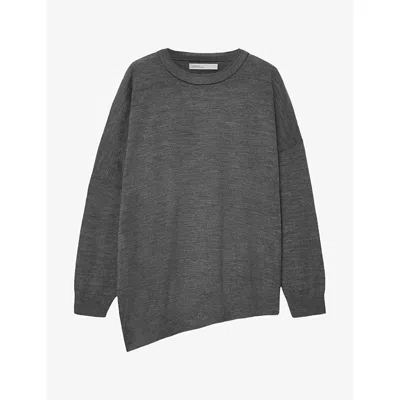 Allsaints Womens Martel Asymmetric-hem Wool Jumper Grey Marl In Gray