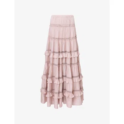 Allsaints Womens Mauve Pink Talia Tiered-hem Modal Maxi Skirt