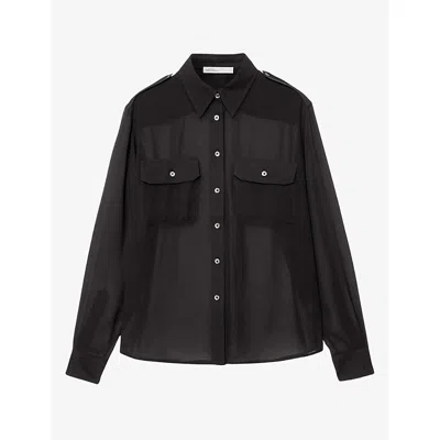 Allsaints Womens Maven Sheer Relaxed-fit Woven Shirt Sheer Black In Brown