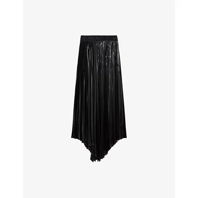 Allsaints Womens Metallic Black Jax Metallic Woven Maxi Skirt