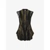 Allsaints Womens Metallic Gold Fleur High-neck Lace Mini Dress In Black