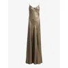 Allsaints Womens Metallic Gold Lili Metallic Panelled Woven Maxi Dress