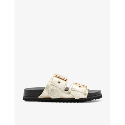 Allsaints Womens Metallic Gold Sian Logo-embossed Metallic Leather Flat Sandals