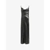 Allsaints Womens Metallic Grey Hadley Metallic Woven Midi Slip Dress
