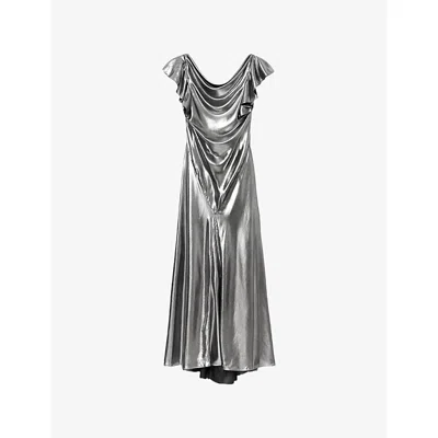 Allsaints Womens Metallic Silve Floral Metallic Woven Maxi Dress In Gray
