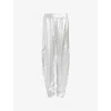 Allsaints Womens Kaye Metallic Leather Trousers Metallic Silve In Metallic Silve