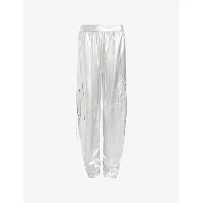 Allsaints Womens Kaye Metallic Leather Trousers Metallic Silve