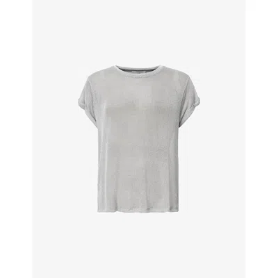Allsaints Womens Metallic Silve Thea Metallic Stretch-woven Top In Gray