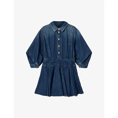Allsaints Womens Mid Indigo Arlo Button-down Denim Mini Dress In Purple